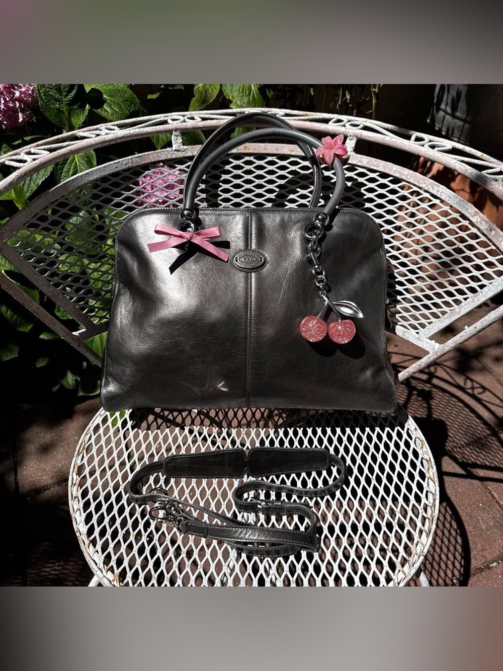 Tod’s Dark Metallic Leather Bowler Bag